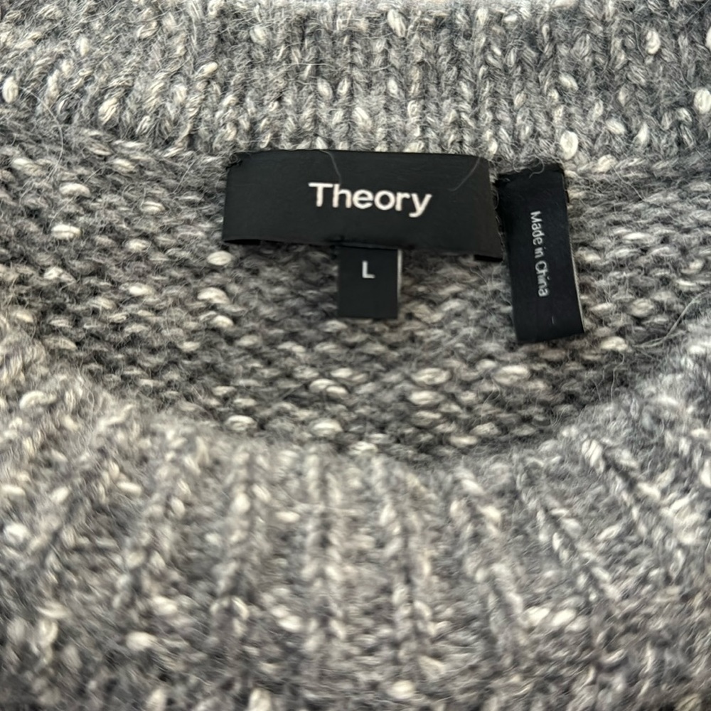 Theory Gray Cotton/Alpaca Knit Women’s Crew Sweater. Size Large. Long sleeve. - Picture 3 of 8